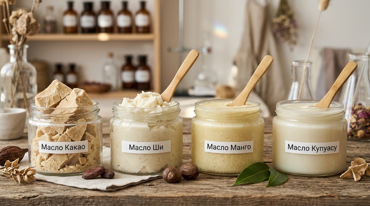 Различные косметические баттеры: масло какао, ши, манго и купуасу