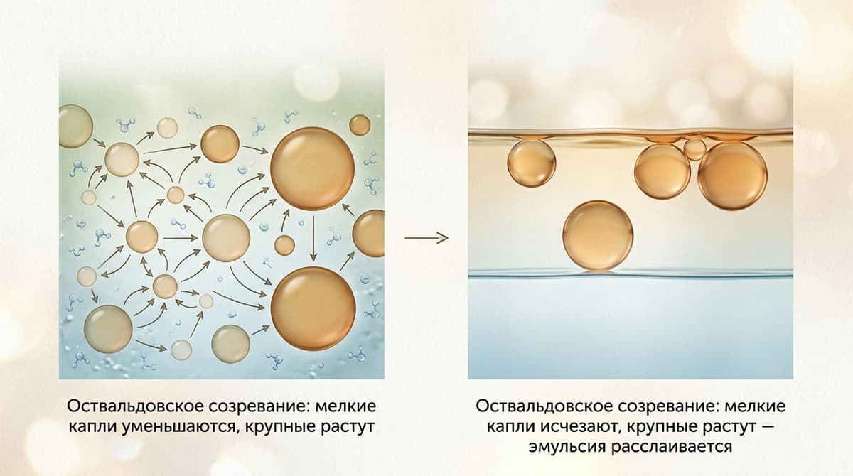 Диаграмма Оствальдовского созревания: мелкие капли уменьшаются, крупные растут