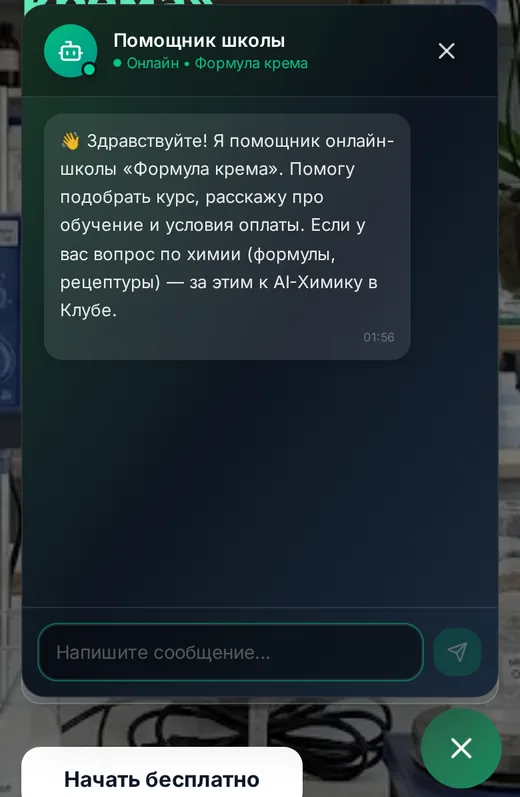 Открытый чат на сайте formula-cream.pro на телефоне