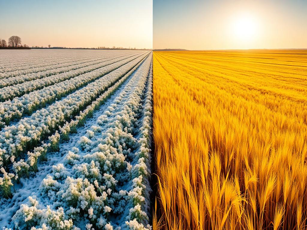 Контраст заснеженного и солнечного поля